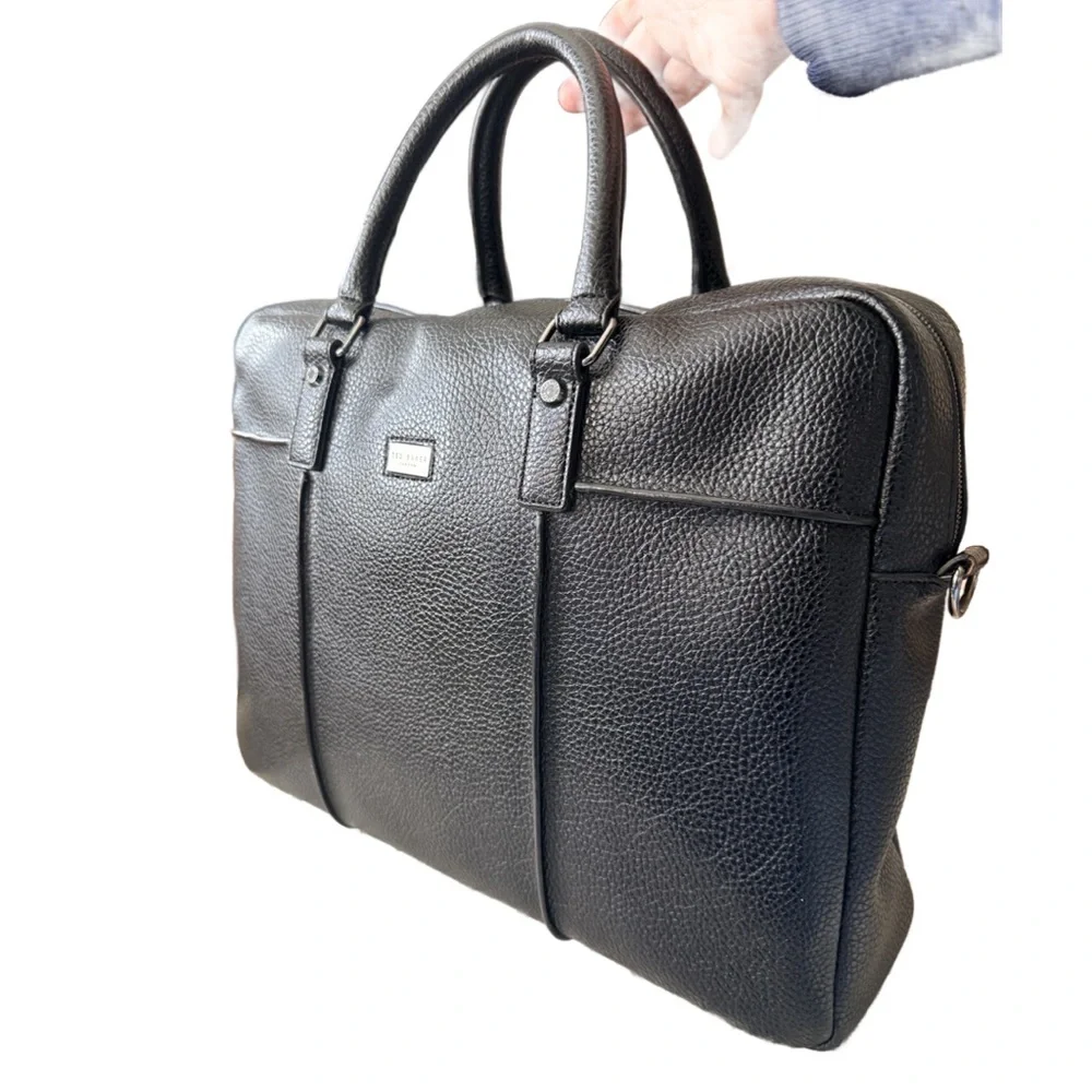 Ted Baker London Black Leather Laptop Briefcase Business Bag
